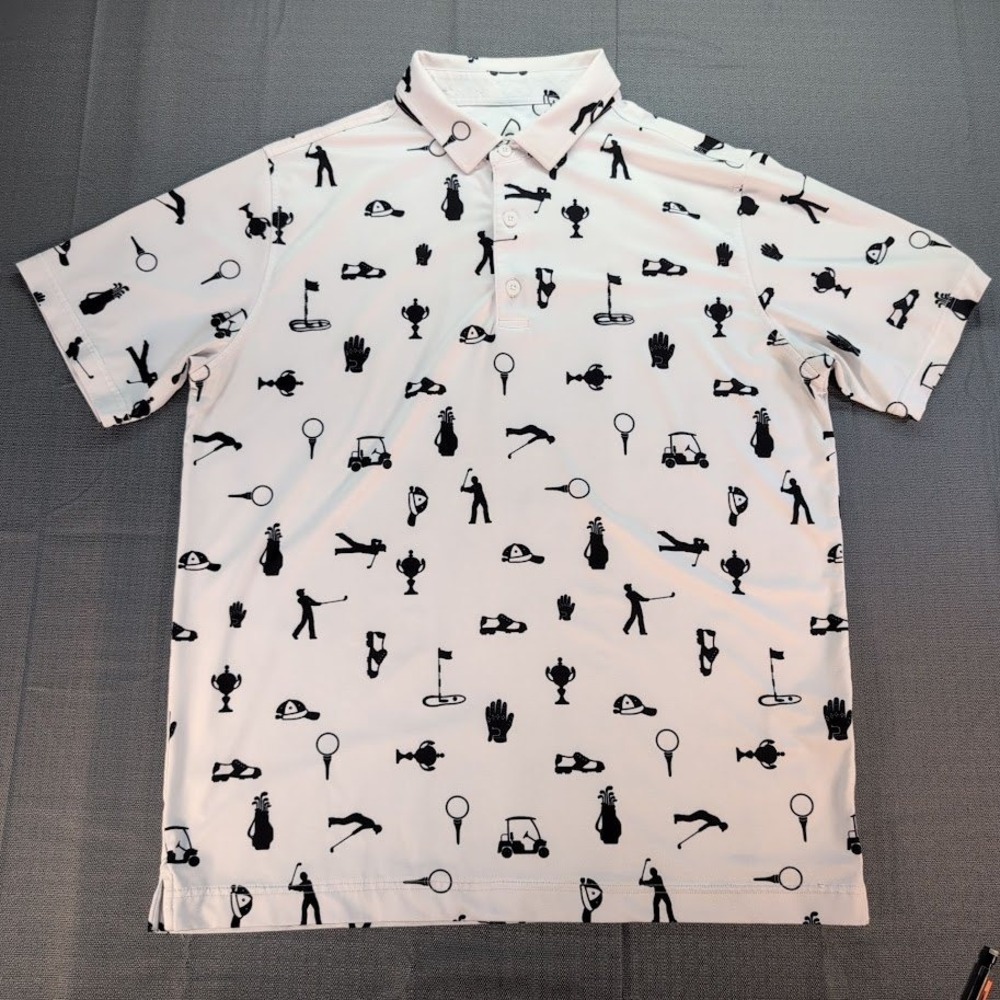 DEOLAX Mens Golf Polo Shirt Large White Black Golf All Over Print